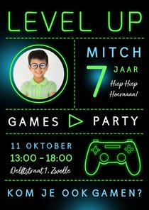 Uitnodiging kinderfeestje gamen level up