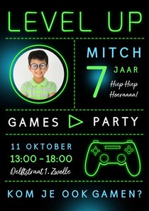 Uitnodiging kinderfeestje gamen level up