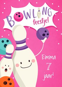 Uitnodiging kinderfeestje meisje bowlingfeestje