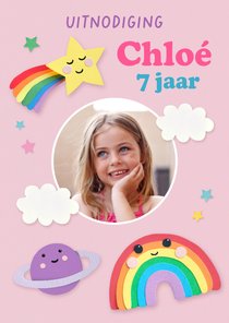 Uitnodiging kinderfeestje regenboog en vallende ster
