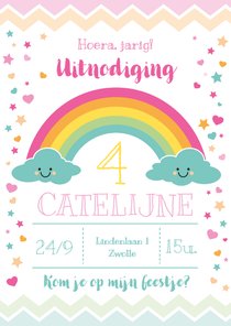 Uitnodiging kinderfeestje regenboog & wolkjes