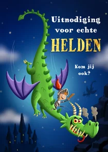 Uitnodiging kinderfeestje ridder op vliegende draak