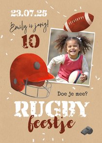 Uitnodiging kinderfeestje rugby stoer foto