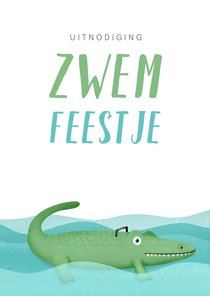 Uitnodiging kinderfeestje zwemmen krokodil