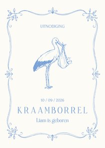 Uitnodiging kraamborrel jongen met klassieke ooievaar