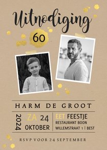 Uitnodiging kraftlook met goudlook 