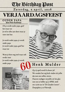 Uitnodiging krant voorpagina nieuws jarig 60