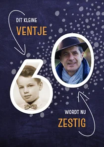 Uitnodiging krijtbord Dit kleine ventje wordt 60