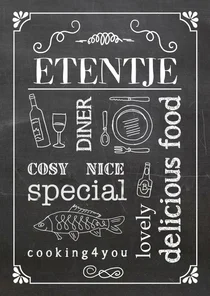 Uitnodiging krijtbord etentje vis