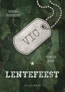 Uitnodiging lentefeest army stoer met legerplaatje