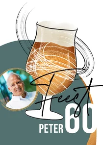 Uitnodiging man 60 met glas bier met patroon en foto
