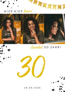 Uitnodiging met 3 foto's en gouden accenten