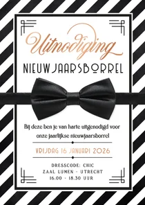 Uitnodiging nieuwjaarsborrel chic met vlinderstrikje