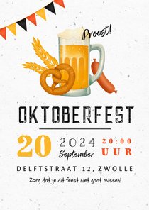 Uitnodiging Oktoberfest duits bier vlaggen pretzel worst