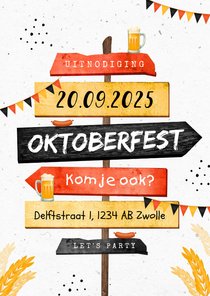 Uitnodiging oktoberfest wegwijzers slingers bier worst