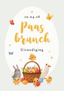 Uitnodiging paasbrunch dieren kuikens paaseieren konijn