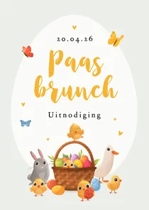 Uitnodiging paasbrunch dieren kuikens paaseieren konijn