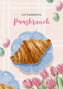 Uitnodiging paasbrunch met croissants en paaseieren