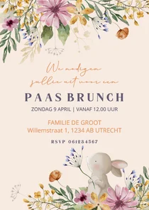 Uitnodiging paasbrunchkaart met bloemen