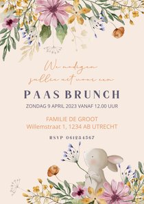 Uitnodiging paasbrunchkaart met bloemen