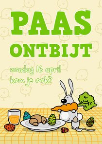 Uitnodiging Paasontbijt, -brunch, of -lunch Konijntje