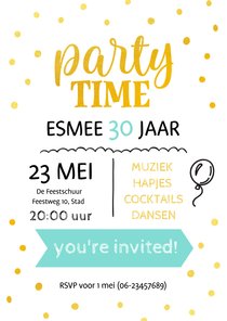 Uitnodiging party time goudlook vrouw