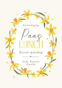 Uitnodiging Pasen lunch brunch bloemen narcissen geel