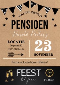 Uitnodiging pensioen feest typografie kraft krijtbord