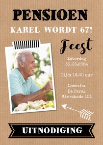 Uitnodiging pensioen kraft foto typografie