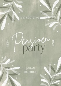 Uitnodiging pensioen party lichtgroen bladeren trendy