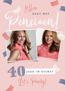 Uitnodiging pensioen X jaar in dienst roze confetti foto