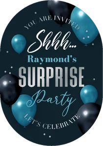 Uitnodiging pilvorm surprise party ballonnen shhh