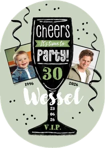 Uitnodiging pilvorm verjaardagsfeest man champagne confetti