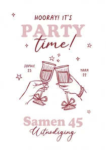 Uitnodiging samen 45 feestje cocktail cheers doodle