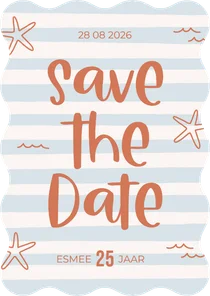 Uitnodiging save the date blauw wit gestreept golf