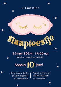 Uitnodiging slaapmasker voor een kinderfeestje donkerblauw