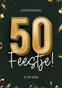 Uitnodiging stijlvol 50 goud confetti feestje groen