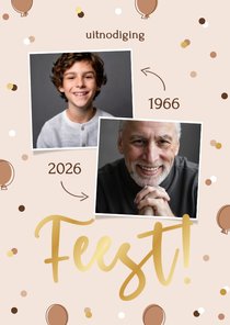 Uitnodiging stijlvol ballonnen beige confetti goud feest