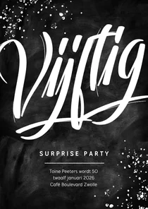 Uitnodiging surprise party feestje 50 jaar krijt man