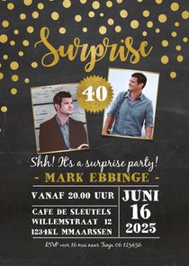 Uitnodiging surprise party goudlook