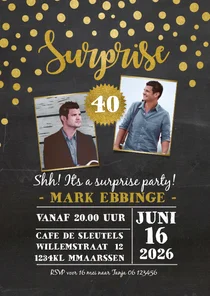 Uitnodiging surprise party goudlook