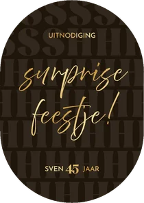 Uitnodiging surprisefeestje bruin goud pil vorm