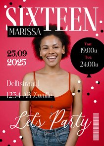 Uitnodiging sweet 16 magazine cover foto confetti feestje