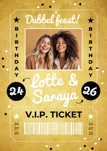 Uitnodiging ticket gold VIP party dubbel feest