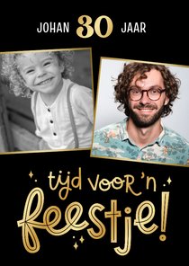 Uitnodiging tijd voor 'n feestje met twee foto's en folie