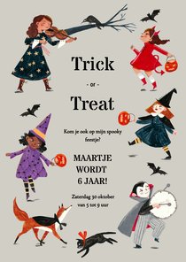 Uitnodiging Trick or Treat kinder verkleed optocht