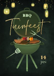 Uitnodiging tuinfeest BBQ lampjes krijtbord gezellig