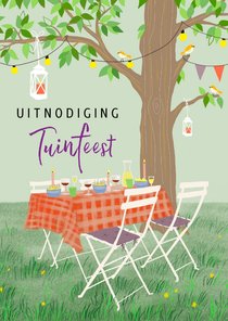 Uitnodiging tuinfeest tuintafel onder boom