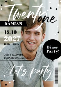 Uitnodiging verjaardag 21 diner party magazine cover