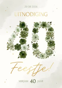 Uitnodiging verjaardag 40 in groene bloemen feestje